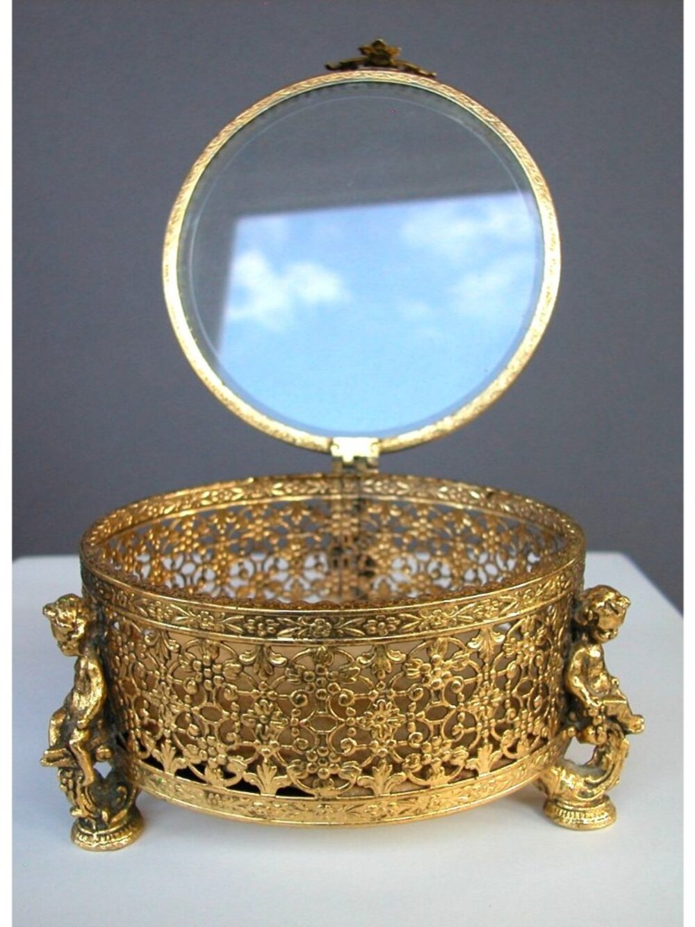 Vintage Hollywood Regency Gold Ormolu Filigree Jewelry Casket